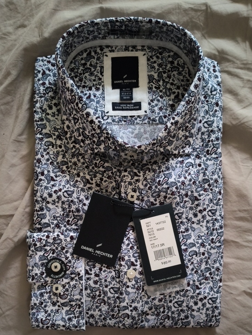Daniel Hechter White Shirt with Black Paisley Print